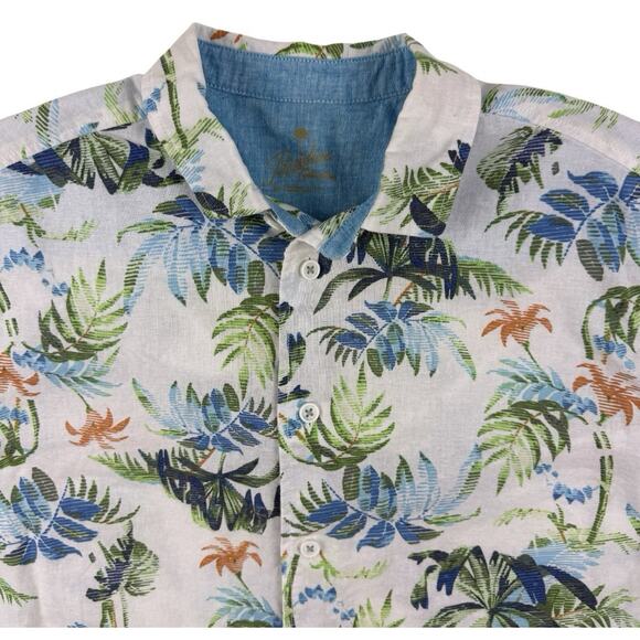 Paradise Collection Linen Cotton Shirt Mens Medium White Tropical Palm Button Up - Picture 3 of 9
